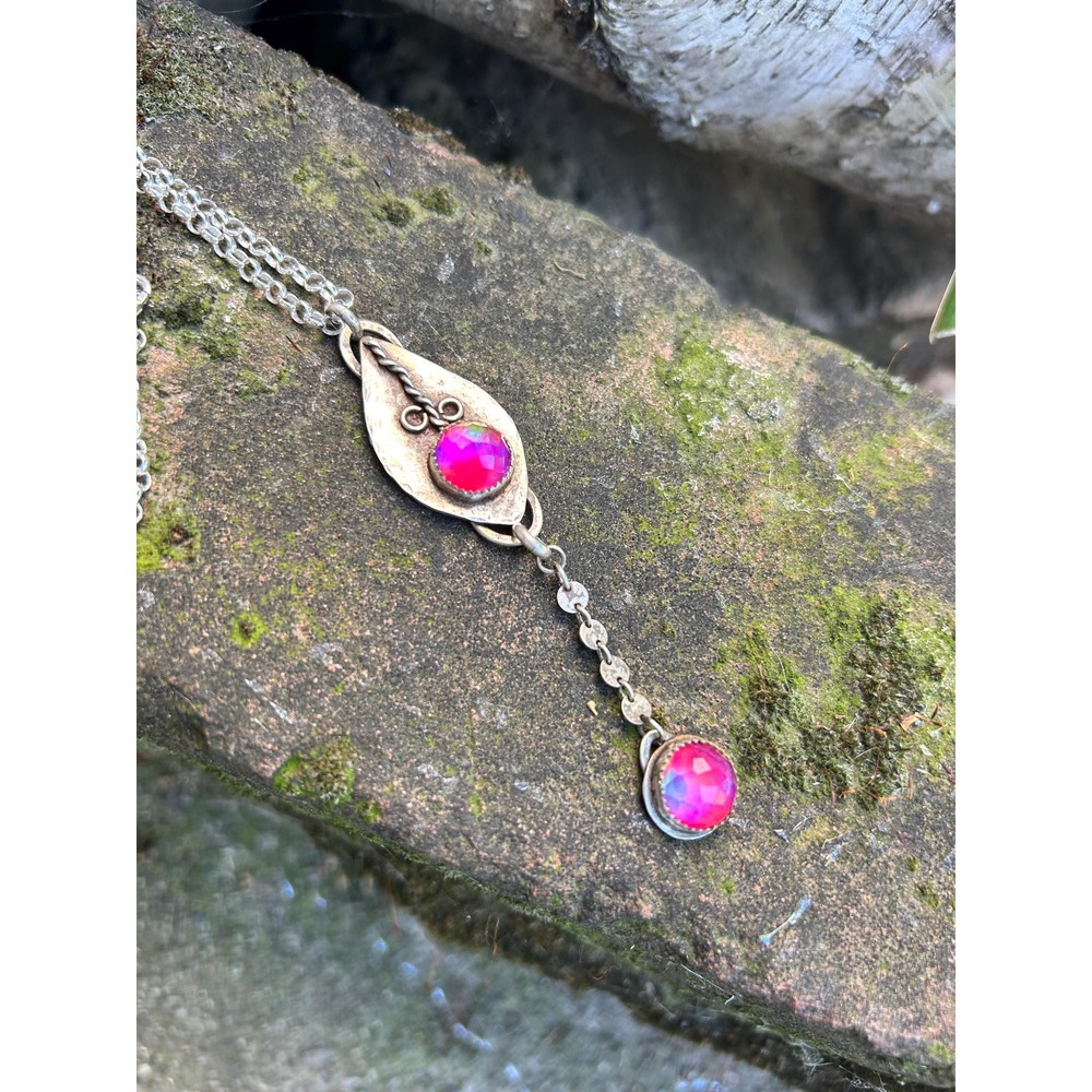 Handmade Sterling Silver Aurora Stone Pendant Necklace, Artisan Jewelry
